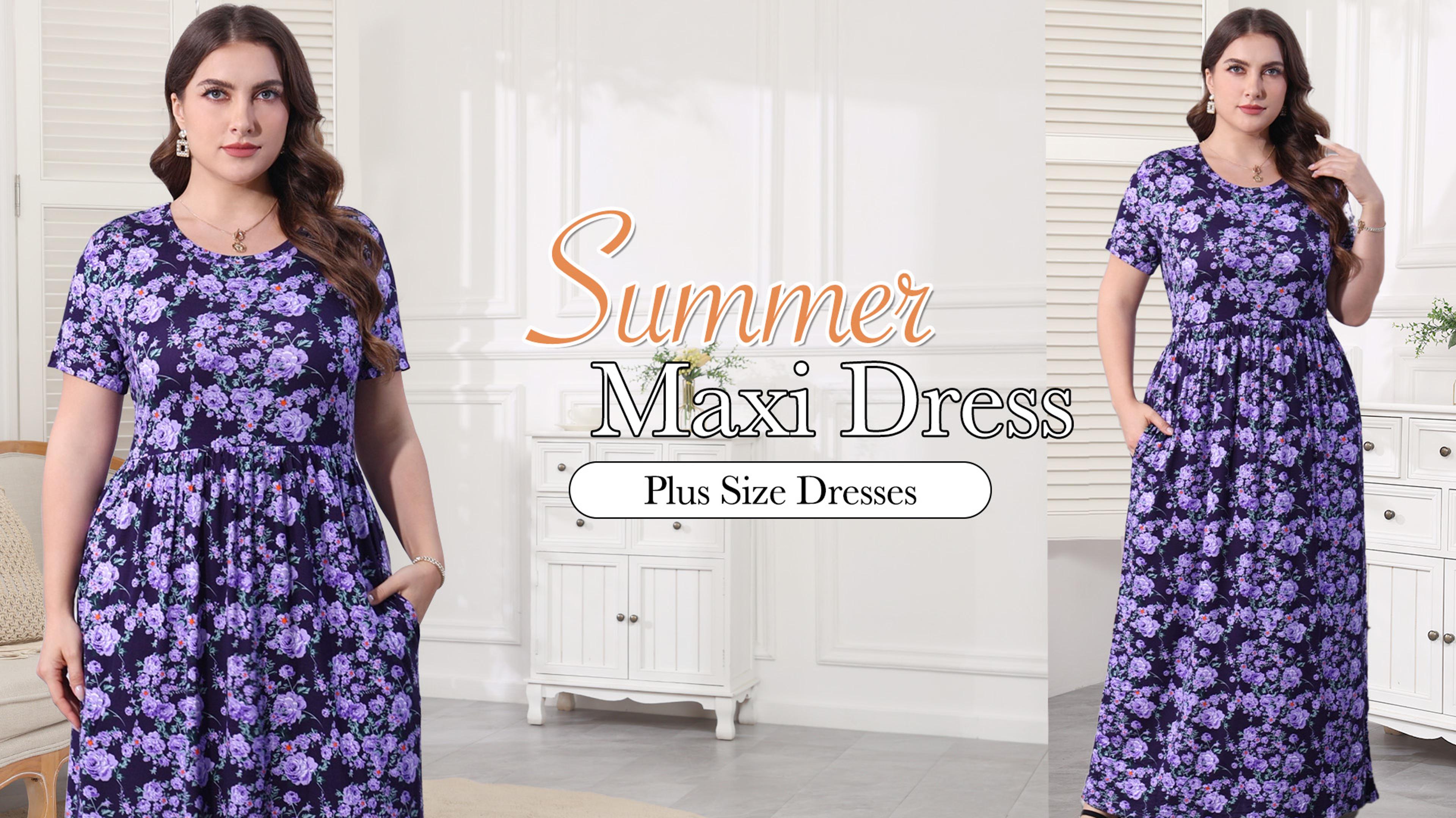 Womens Plus Size Maxi Dresses Summer 2026 Casual Short Sleeve with